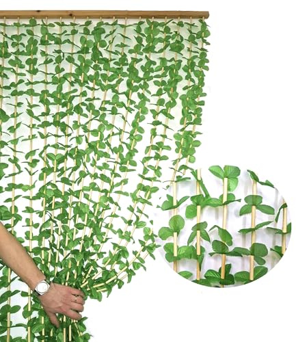 Home Tresor Tenda Antimosche Bamboo Naturale con Foglie Antirumore, Moschiera a Pannello per Porta Finestra Telaio in Legno per Interno Esterno, Verde - 140x240 cm