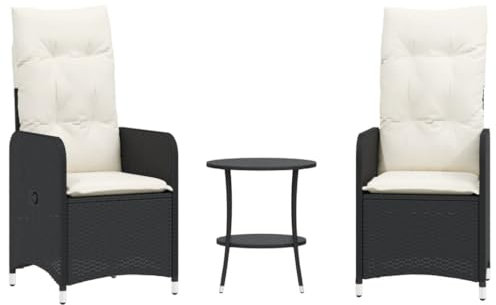 ULUYYUC Terrassenmöbel Gartenstühle Esszimmerstühle Schminktisch Stuhl - Outdoor-Lehnstühle 2 STK. mit Tisch Schwarz Poly-Rattan für Garten Esszimmer Wohnzimmer Küche