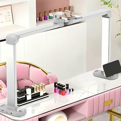 XDRGOOIUY Halbmondlicht für Nageltisch, 86,4 cm Faltbare Nageltechniker-Schreibtischlampe mit Telefonhalter, Nageltischlampe, stufenlose Einstellung, für Make-up/Tattoo/Salon