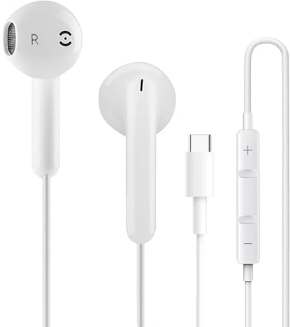 Cuffie Auricolari USB C con Cavo per Apple iPhone 16/15 Serie Samsung Galaxy S23/S22/S21Ultra, Certificazione MFi Hi-Fi Stereo Type C Cuffie (white)