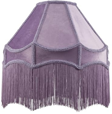 Handmade Victorian Empire Pendant Lampshade in Soft Lilac Velvet with Embroidered Trims and Long Tassels | 40cm x 26cm | for Pendant Floor or Table Lamp by Happy Homewares