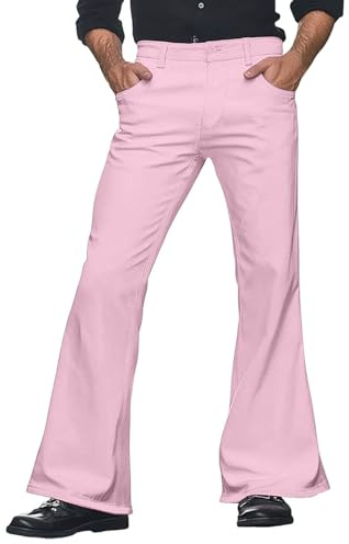 Veste Grande Taille Homme Pantalon des années 70 Large pour Disco de évasé Tenue Travail Noir(Rose,XXL)