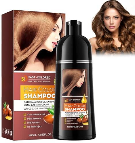 Shampoo Colorante Donna Castano, Copertura Capelli Bianchi al 100%, Crema Tinta Semipermanente per Capelli, Facile da Usare, 400 ml