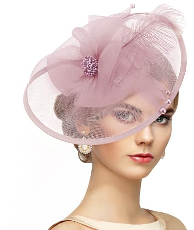 ETOFETE Women Fascinator Hat Flower Feather Wedding Fascinators Headband Bridal Headwear Top Hat with Hair Clips for Race Derby Ascot Pink