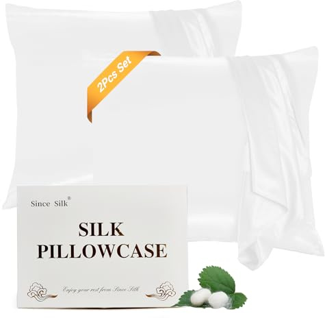 Since Silk Seiden Kissenbezug 2er Set 20 Momme 100% Maulbeerseiden Kopfkissenbezug für Haar und Haut mit Umschlagverschluss SeidenKissenbezug (80x80cm, Weiß)