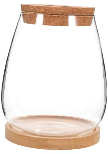 Vaso di Vetro per Piante Idroponiche con Supporto Bambù | Contenitore Trasparente per Piante e Fiori, Stile Semplice e Artistico, per Patio e Giardino