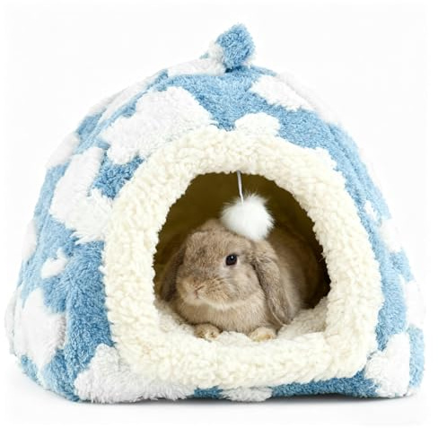 Vehomy Small Animal Hideout with Removable Cushion Guinea Pig Bed Soft Rabbit Bunny Bed Small Pet House Cave for Ferret Bunny Chinchilla Hedgehog Blue