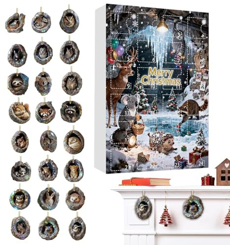 Calendrier de l'Avent Animalier 2025 | 24 Jours Acrylique 2D Arbre À Trous Calendrier De L Avent Décoration - Charme Animal pour Sac à Dos,Pour Sac À Dos Fenêtre Balcon Porte Garçons Filles Arbre De N