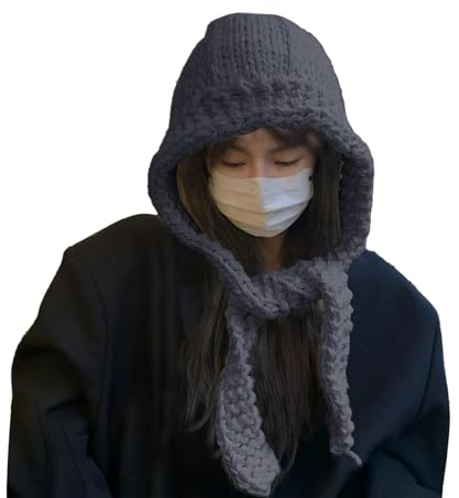 Generisch Fellmütze Mit Ohren gestrickte Damenmützen für den Winter – Dicke, wärmende Lei Feng Mützen mit Ohrenschutz Tank Top Gepolstert (Grey, One Size)