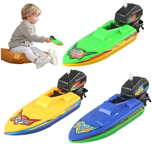 Porgeel Barco de Juguete 3 Piezas de plástico Flotante Barco a Motor de Cuerda Juguete de baño para bañera Juego de Agua de