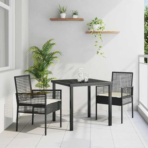 Runheo Gartenstuhl 2er Set Schwarz, Poly-Rattan, 55x53x85cm, Bequeme Outdoor Stühle mit Kissen, wetterfest für Balkon, Terrasse & Garten, Moderne Terrassenstühle