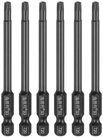 QUARKZMAN 6 Pezzi T20 Punta A Cricchetto Torx 1/4 A Coda Esagonale 75mm/3 Lunghezza Acciaio S3 aimanté Anti-Manomissione Testa A Stella 6 Punte Punte Per Cacciavite Esagonali, Nero