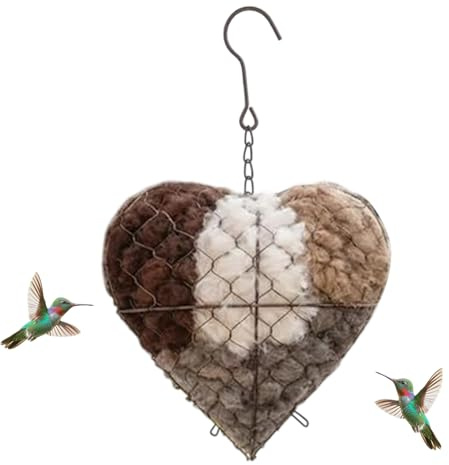 Dupbisce Handmade Fiber Bird Nesting Heart, Refillable Birds Haven 1 Heart Shape Hummingbird Nesting And 2 Bags Of Nest Materials, Winter Fowl gift Animal Hummingbirds Lovers Home Garden Yard
