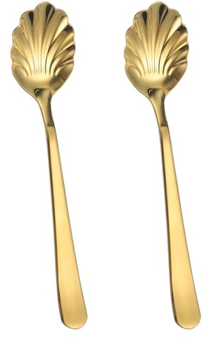 QUARKZMAN 2 Piezas Cuchara De Acero Inoxidable Con Forma De Concha, Cuchara De Azúcar De Metal Para Café, Postre, Yogur, Hogar, Bar, Oro