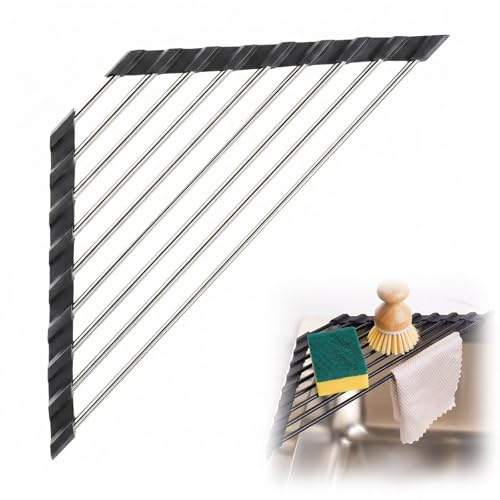 SHAOWENCB abtropfgestell faltbar abtropfgitter spüle für kitchen storage & organisation für Spülbeckenecke, Edelstahl-Organizer, spültuchhalter,Abtropfgestell schwammhalter spülbecken und platzsparend