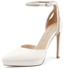 QUEEN HELENA Décolleté con Plateau con Tacco Alto con Strass Donna K4544 (Bianco, Sistema Taglie Calzature EU, Adulto, Donna, Numero, Media, 37)