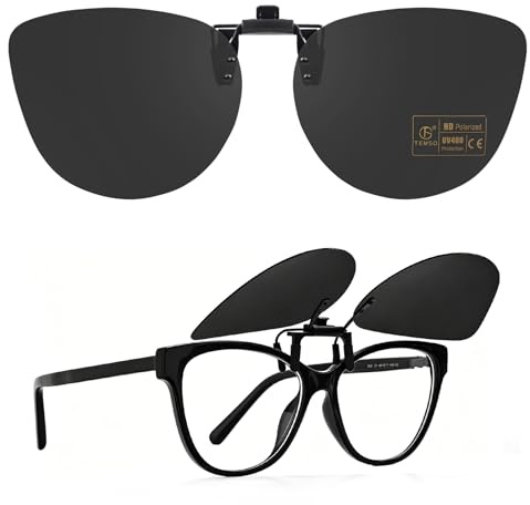 TEMSO Cats Eye Clip on Sunglasses for Womens Polarized Flip Up Sunglasses for Ladies,100% UV400 Anti Glare classical sunglasses clips,Idea for Driving Outdoor Travl|65 * 51mm