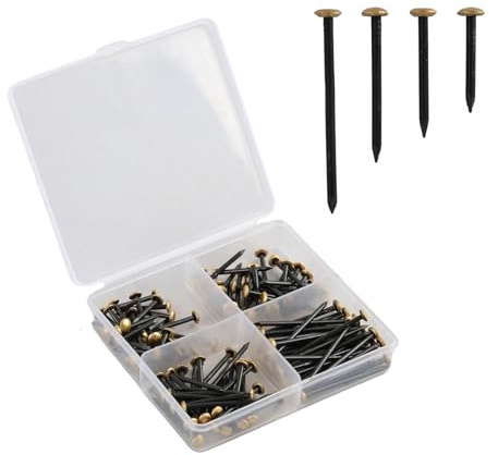 120 clavos de acero templado con cabeza dorada (20/25/30/40 mm) para hormigón, ladrillo y madera, sin taladrar, protección de pared, caja organizadora incluida