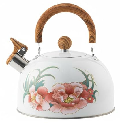 FytStycale 3 Litres Théière Sifflante 3L Grande Capacité Bouilloire Sifflante Chauffage Rapide Ustensile de Cuisine pour Camping, White