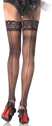Leg Avenue 1042 - Sheer Stay Up's With Backseam, Einheitsgröße, Schwarz