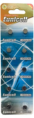 10 x Eunicell AG4 Alkaline button cell batteries - G4 LR66 LR66SW LR626 LR626SW SR626W 376 377