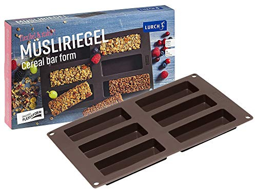 Lurch FlexiForm Müsliriegel 6Fach / Backform aus 100% BPA-freiem Platin Silikon ideal zur Herstellung von Müsliriegeln und Dubai Schokolade, Braun, 3 x 30 x 17 cm