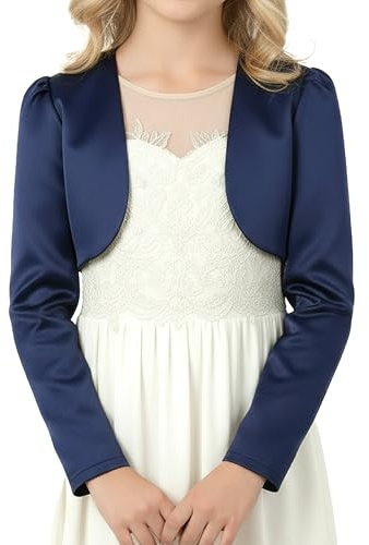 BlackButterfly Bambini Raso Manica Lunga Bolero Ragazze (Blu Mezzanotte, 11-12 Anni)