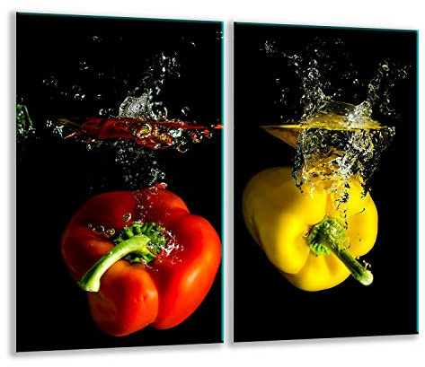 QTA | Herdabdeckplatten Set 2x30x52 cm Ceranfeld Abdeckung Glas Spritzschutz Abdeckplatte Glasplatte Herd Ceranfeldabdeckung Schwarz Rot Paprika