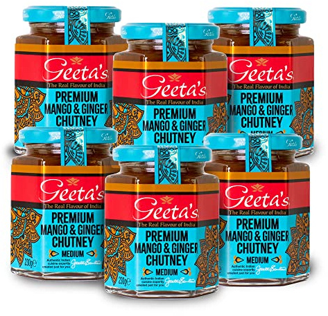 Geeta's Premium Mango & Ginger Chutney, Medium, 230g (Pack of 6)