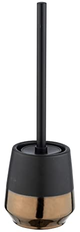 WENKO Juego para el WC «Brandol», escobillero de calidad en cerámica de calidad, incluida la escobilla para el WC, Ø 11,8 x 12,7 cm, en color negro/cobre