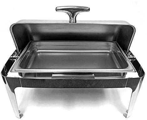9L Full Size Roll Top Chafing Dish Stainless Steel - Food Warmer Sets with Food Pan, Water Pan and Fuel Holders for Wedding, Parties, Banquet(Silver)