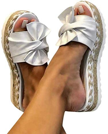 Onsoyours Damen Sommer Sandalen Lässige Casual Flache Schuhe Plateau Flat Heel Elegant Römersandalen Pantoletten Wedge Peep Toe Flip Flop Plattform Schuhe Strandsandalen B Weiß 35 EU