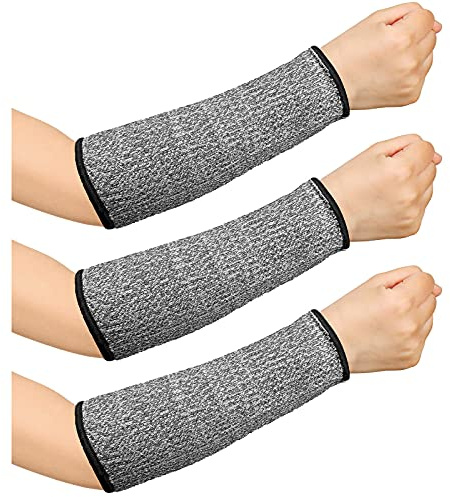 3 Paar Armschoner für dünne Haut und Prellungen, schnittfeste Unterarmmanschetten, Stufe 5, Armschutz gegen Verbrennungen, GRAU, 7.9 Inch