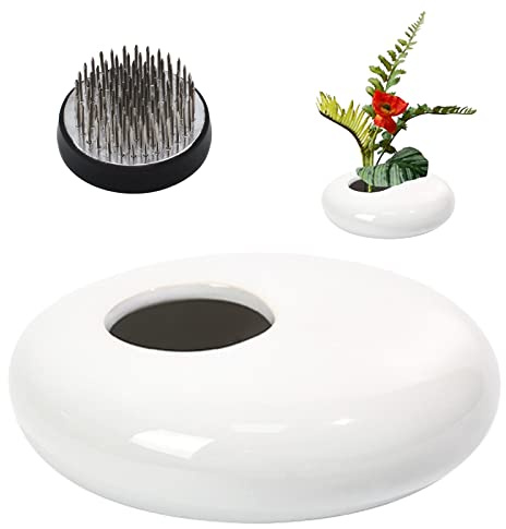 WANDIC Suministros de arreglo de Flores, Rana de Flores y Maceta de cerámica Brillante Blanco Guijarro arreglo de Flores para Ikebana Arte Floral decoración de la Oficina del hogar