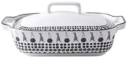 caihuashopping Kitchen Baking Dish Creative Baking Tray with Lid Ceramic Double Ear Baking Pan Baked Rice Baking Tableware Set Kitchen Bakeware Cake Mold Cooking Bakeware (Color : A)