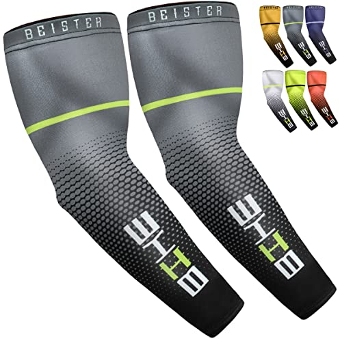 beister UV Sun Protection Cooling Compression Sleeves Arm Sleeves Men Women Sports (Large, Black)