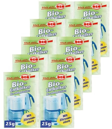 Bio - Entkalker (10 x 25g) zur schnellen Reinigung von Kaffeemaschinen, Wasserkochern, Espressomaschinen, Ökologischer Kalk Entferner