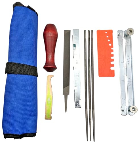 10tlg Feilen Schärfset 4,8mm für 0,325'',3/8 Sägekette Motorsäge Kettensäge Feilenhalter Tiefenbegrenzerlehre Tasche