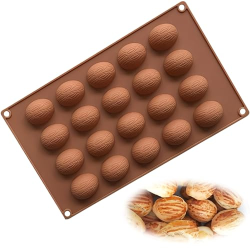 KOMUNJ 20 Löcher Walnuss Nüsse Form Kuchen Schokolade Formen Silikon Puddding Form, Silikonform Halbkugel für Schokolade, Kuchen, Gelee, Kuppel-Mousse, Selbermachen