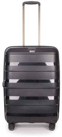 Stratic Straw + Hartschalen-Koffer Trolley Koffer groß Reisekoffer, nachhaltig, 4 Rollen, erweiterbar, TSA-Schloss (Größe M, schwarz)