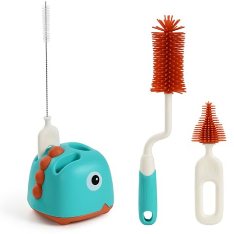 Vicloon Goupillon Biberon Silicone, 4 en 1 Brosse Biberon de Nettoyage rotative pour Bébé avec Support, sans BPA/Durable, Goupillon Voyage Biberon Ensemble, pour Nettoyer Les biberons (Vert)