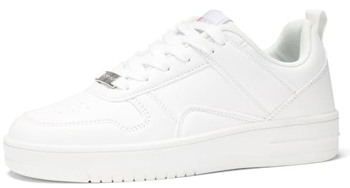 LUCKY STEP Dammode gnistrande strass sneakers vitt läder lågtopp tennisskor snörning avslappnad bekväm promenadsko