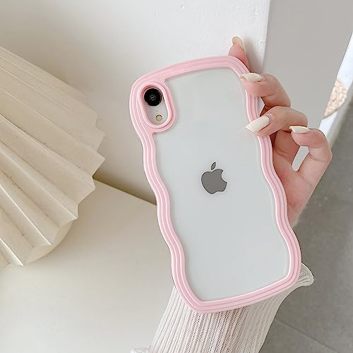 QLTYPRI Kompatibel mit iPhone X Hülle, iPhone XS Transparent Handyhülle Aesthetic Curly Case Frauen Mädchen Girls Süßes Wellen Design Silikon TPU Bumper Schutzhülle - Rosa