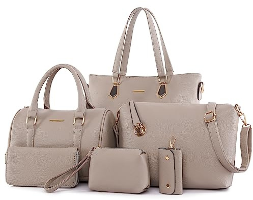 OTMIPIML Purses and Handbags for Women Synthetic Leather Tote Crossbody Bags Satchel Purses Set 6pcs (2D-Grey)