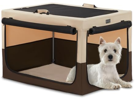 Petsfit Tragbarer Hundekäfig mit Dicker Matte, Transportbox für Hunde, Verstellbarer Stoffbezug, Türen aus atmungsaktivem Netzstoff, S, Khaki