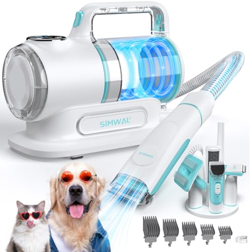 SIMWAL Hundeschermaschine mit Staubsauger, Schermaschine Hund Staubsauger saugt 99% der Tierhaare, Geräuscharmer Hundehaarschneidemaschine mit 6 Pet Grooming Pflegewerkzeugen
