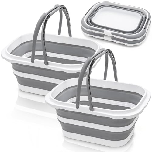 Cididu 2-Pack Collapsible Tub with Handle, Rectangular Handy Basket/Bucket, 8.5L Portable Outdoor Picnic & Camping Sink, Wash Basin for Dishes, Hiking and Home