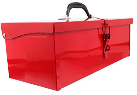 UKCOCO Tragbarer Werkzeugkasten Aus Stahl Mit Schnalle Und Griff Roter Metallkoffer Zur Werkzeugaufbewahrung Stoßfest Klein Für Haushalt Und Reparaturen