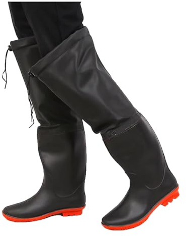 BcoMfy Watstiefel Herren-Watstiefel für Angeln, 60 cm, kniehohe Hüftstiefel, rutschfeste Gummi-Regenstiefel, Plüsch-Winterstiefel (Color : Black1, Size : 42 EU)