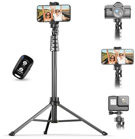 UBeesize 72 Phone Tripod & Selfie Stick, Camera Tripod Stand with Wireless Remote and Phone Holder,Compatible with iPhone Android, Perfect for Selfies/Video Recording/Live Streaming Black